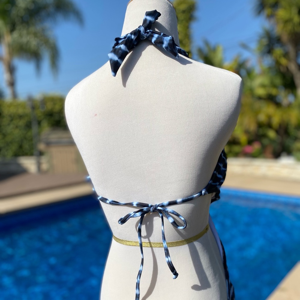Halter Cutout Dark Blue Tie Dye One Piece Swimsuit - Picture 11 of 14
